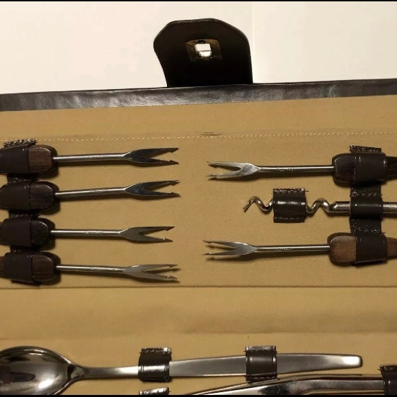 German Solingen Rostfrei Brown Leather Bar Set - Picture 3 of 7